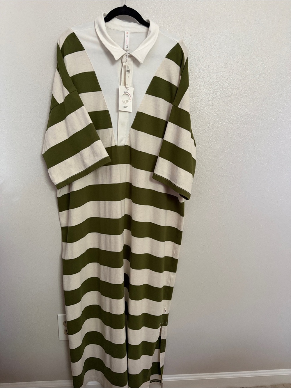 Anthropologie/Daily Practice Olive Green and Cream Rugby Maxi Dress NWT